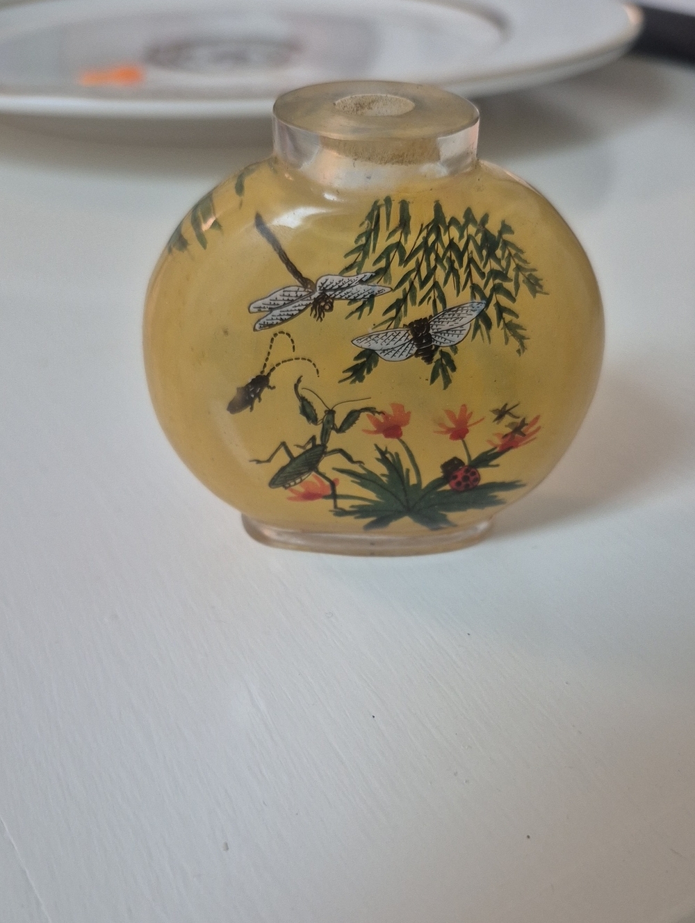 Vintage Reverse Hand-painted Snuff Bottle Missing Cap